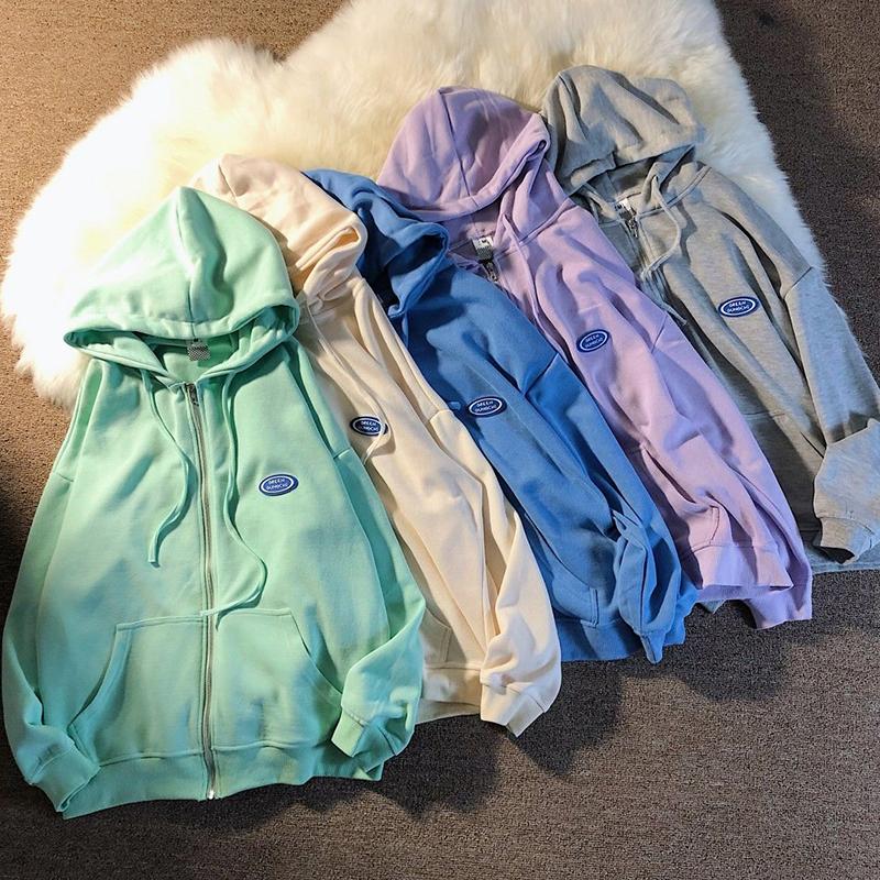 Women Couple Hoodies Sweatshirt Fleece 100% Cotton Tracksuit Sports Sweatshirt Autumun Casual Zip-up Top