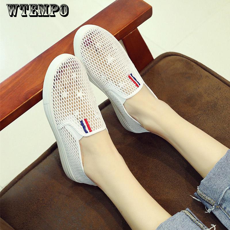 Summer Women Casual Comfortable Breathable Mesh Outdoor  Black White Slip on Shoes