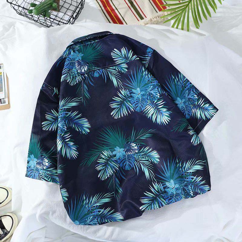 Summer Short-sleeved Shirt Retro Loose Seaside Vacation Hawaiian Flower Shirt Beach Thin Shirt