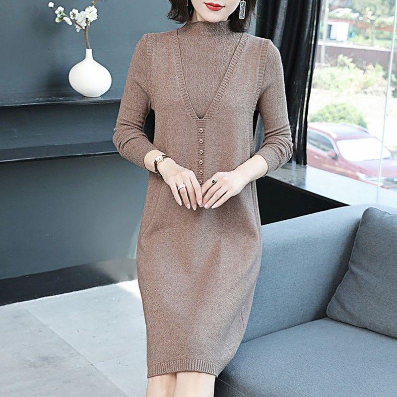 Autumn and Winter Long Sweater Vest Skirt Loose Sleeveless Knitted Dress Fashion Solid Color Female Vest Skirt