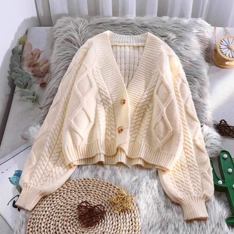 Autumn and Winter Woolen Cardigan Jacket Short Knitted Women Loose Top Casual Lantern Sleeve Women Sweater