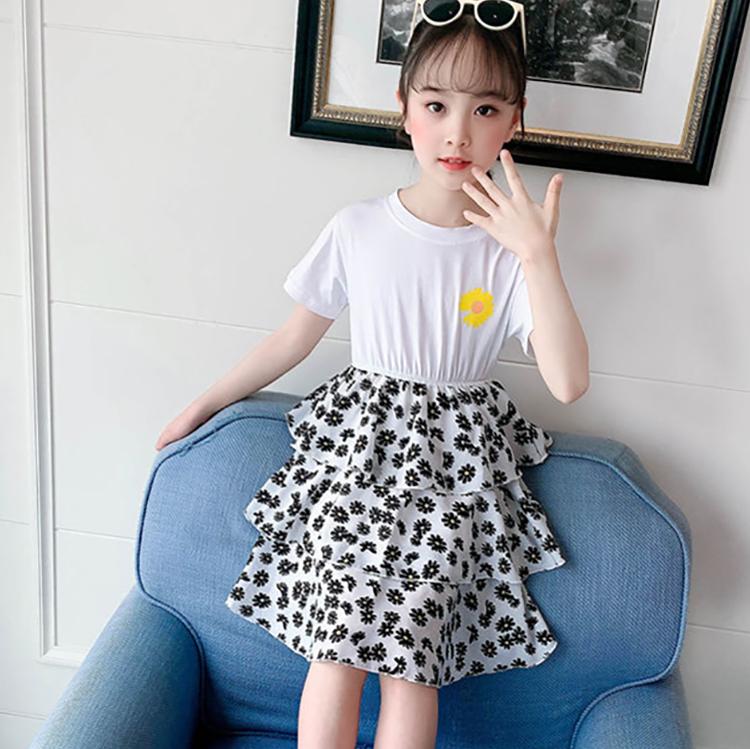 Children Dress Spring Summer O-neck Kids Clothing  Baby Girls Clothing Printing Short Sleeve Dress Girl