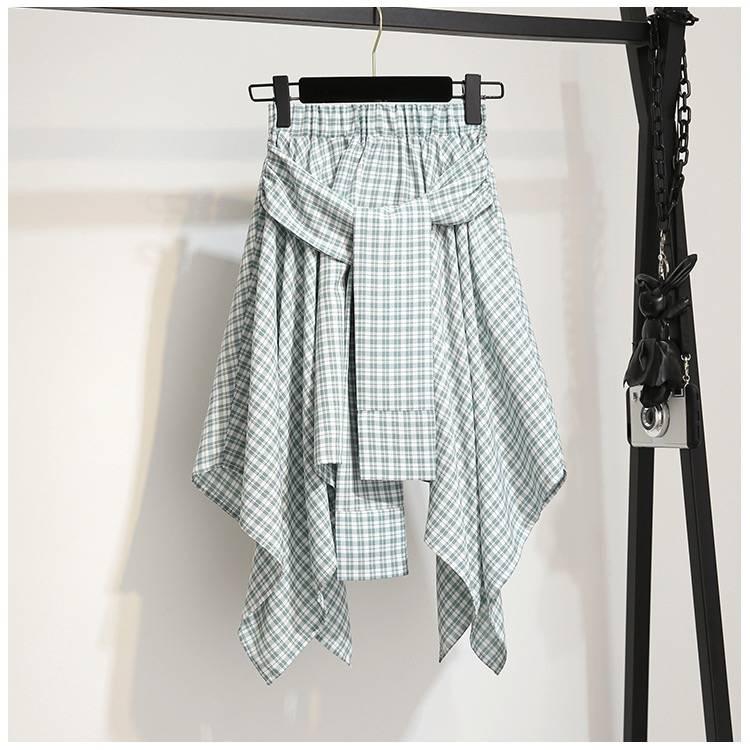 Pofulove Elegant Skirt Set Women Short Sleeve T-shirt Plaid Skirt Two-piece Set Summer Outfits