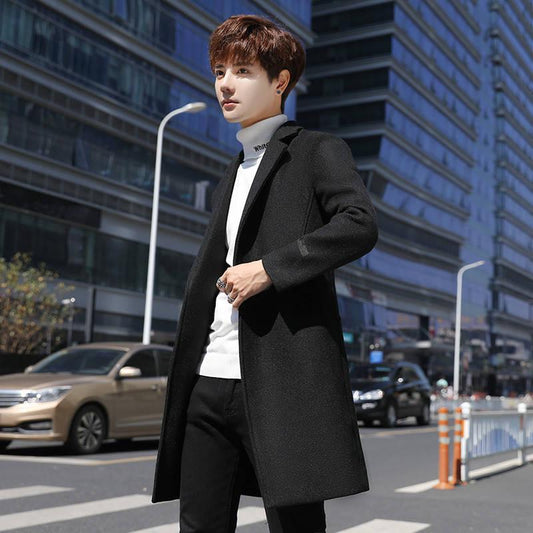 Men's Wool Coat Winter Warm Long Trench Jacket Male Single Breasted Business Casual Overcoat Parka