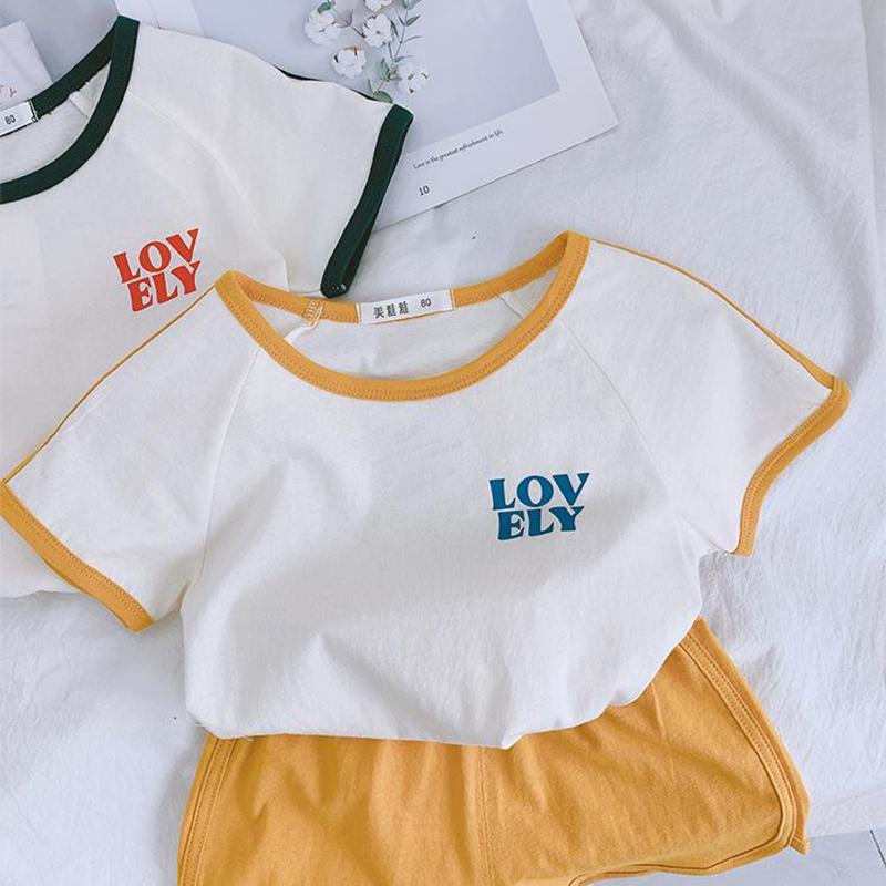 2PCS Children Clothing Set Spring Summer Girls and Boys Suits Korean Printing Letter Short Sleeve Tops + Pants Clothing Set