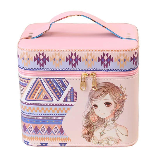 Two-layer Cosmetic Bag Multi-functional Cute Girl Heart Portable Cosmetic Storage Box Large-capacity Cosmetic Box