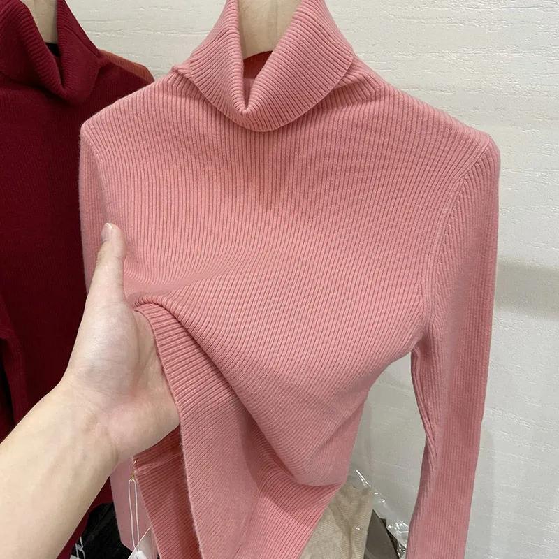 Women Turtleneck Sweater Autumn Women High Neck Knitted Jumper Fashion Pullovers Black White Long Sleeve Slim Knitwear Women Basic Tops Clothes