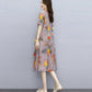 Ethnic Style Vintage Dress Women Summer Loose Print Mid-length Slim Dress