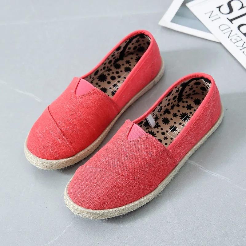 Spring and Autumn Flat Canvas Shoes Women's Slip on Breathable Non-slip Soft Sneakers Pregnant Lady Flat Heel Driving Shoes