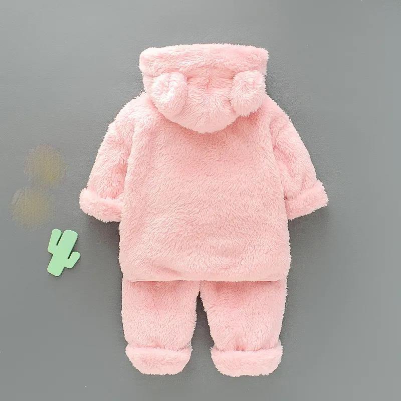 Infant Children's Suit Autumn and Winter Models Plush Suit Plush Boys and Girls Hooded Suit Two-piece Casual Sets Home Service