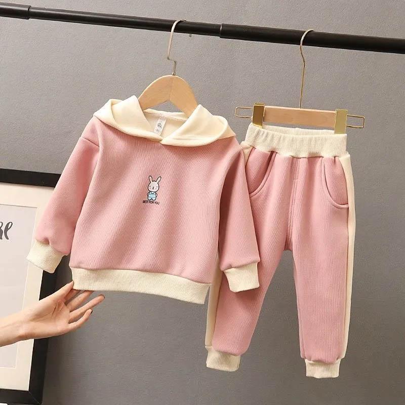 Spring and Autumn Suit Children's Clothing Girls Pullover Hooded Sweater Children's Baby Fashion Print Stitching Little Girl Clothes Two-piece Set