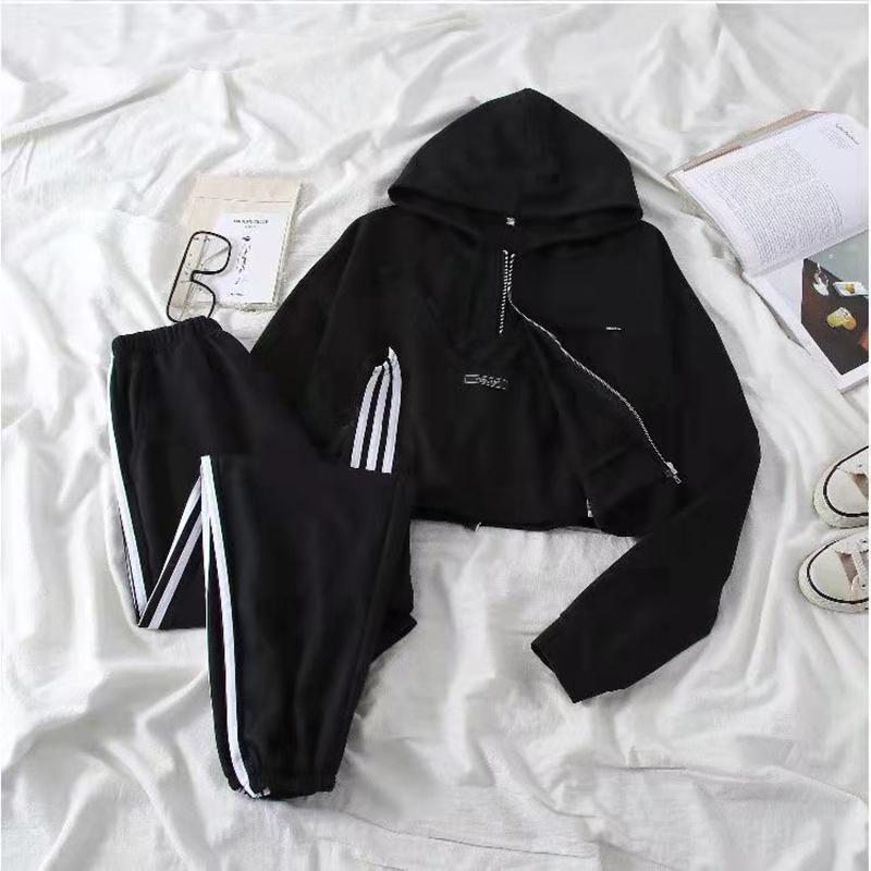 3PCS Casual Sports Suit Spring and Summer Korean Version Hooded Sweater Jacket Vest Jogging Sweatpants Women's Three-piece Suit Athletic Girl