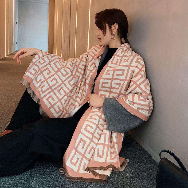 Super Large Imitation Cashmere Shawl Dual-use Double-sided Scarf Women Winter Wild Thickening Air-conditioned Room Warm Wrap