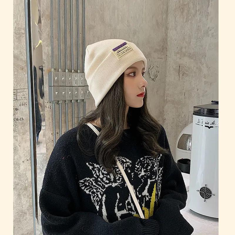 Hat Women Autumn and Winter Korean Fashion Candy Color Knitted Hat Thick Warm Patch Woolen Hat