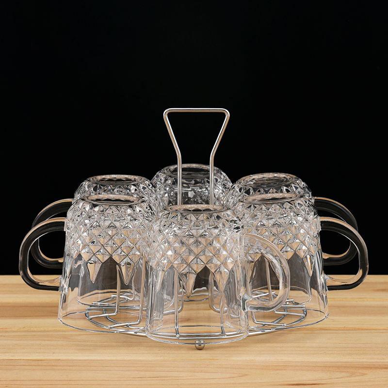 Glass Cup Set Lead-free Drinking Glass 6 Beer Glasses Milk Drinking Glass Heat-resistant Belts Living Room Tea Cups for Household Use