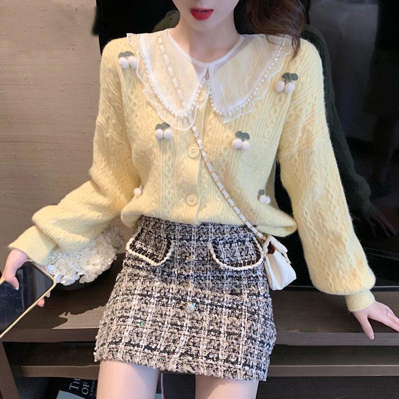 Spring  Autumn Loose Korean Short Style Knitwear Cardigan Women's Sweater Jacket Women's Long Sleeve All-match Top