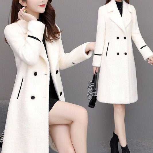 Autumn and Winter Mohair Thick Coat Mid-length Casual Temperament Jacket Fashion Simple Ladies Woolen Coat