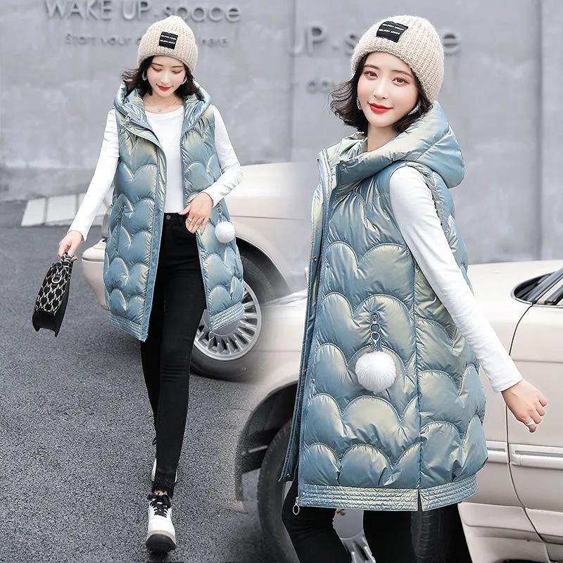 Disposable Bright Face Down Cotton Vest Women Thick Autumn and Winter Loose Coat Waistcoat Women Mid-length