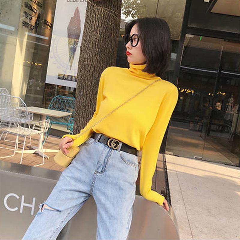 Pofulove Female Turtleneck Knitted Pullover Sweaters loose  Sweater  Tops winter Casual Jumper