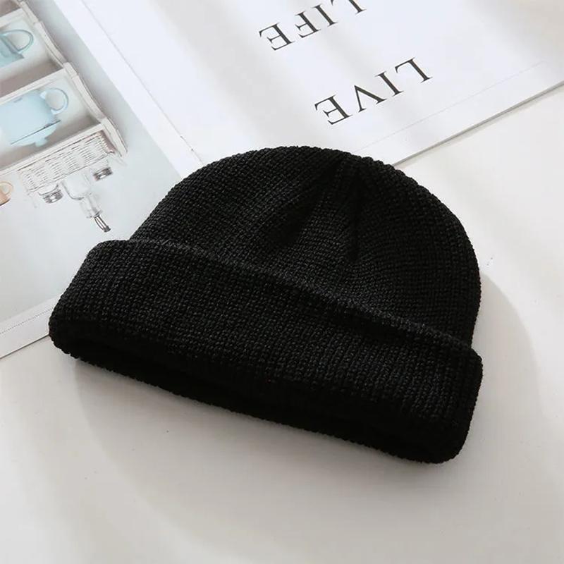 Knit Hats Skullies Beanies Autumn Winter Warm Skull Hats Men Fashion Solf Wool Cuff Beanie Caps Female 2021 New Lady Soid Knitted Skullies Hats Cap