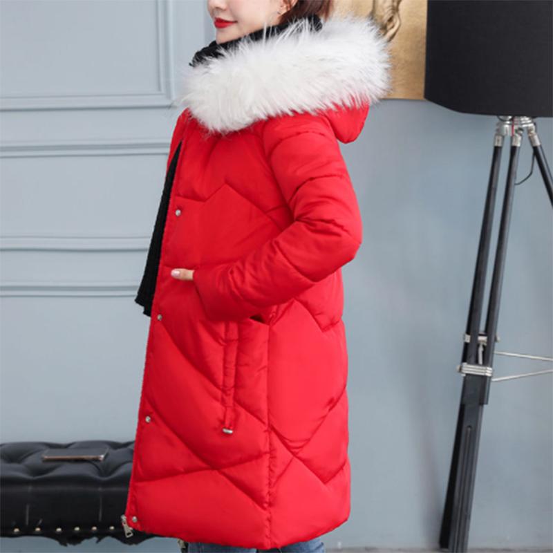 Women's Solid Color Down Jacket Mid-length Korean Loose Thick Coat Warm Cotton Coat Big Fur Collar Winter Clothes Quilted Coat