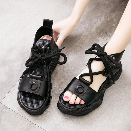 Plus Size 34-39 Summer Women Outdoor Rome Flip Flop Flat Bohemian Beach Shoes Non-slip Office Lady Black Sandals