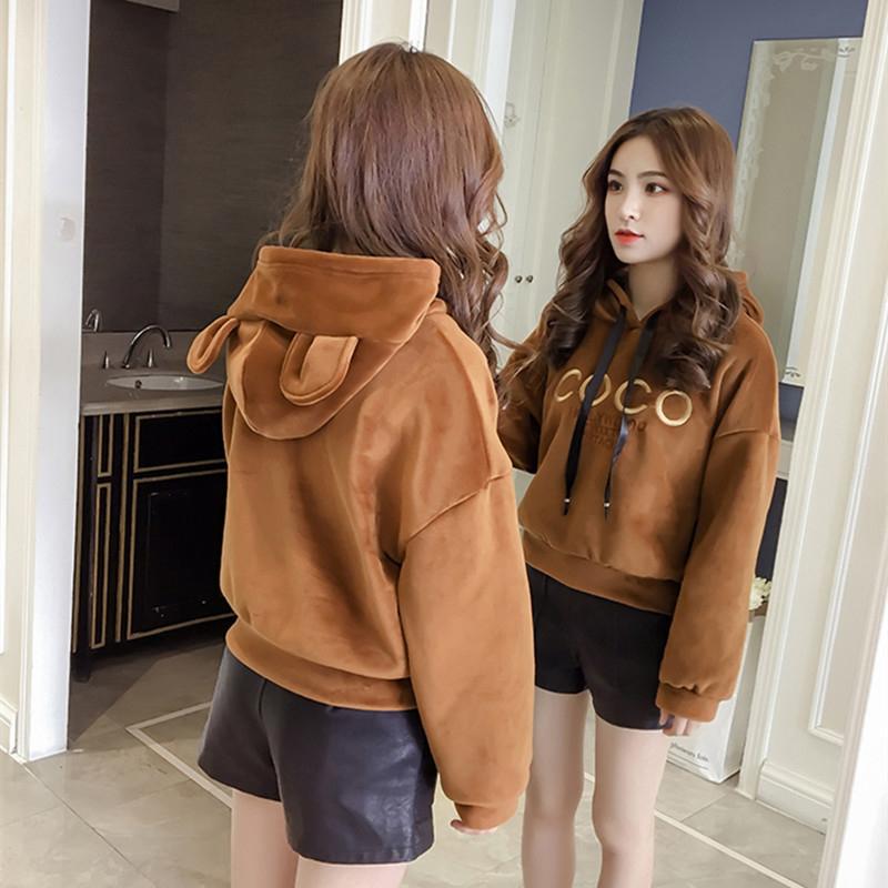 Cotton Women's Sweatshirt Wild Large Size Long Sleeve Warm Hood Top Autumn Winter Sweatshirt