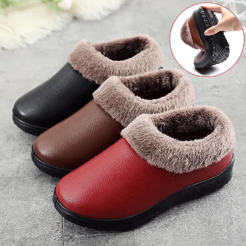 Cotton shoes women's winter plus velvet thick cotton shoes PU surface waterproof and ski boots thick-soled cotton shoes smooth