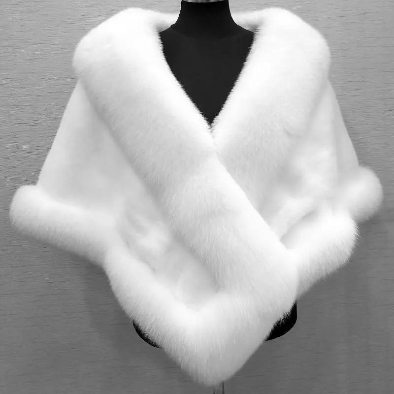 Ladies Winter Luxury Mink Fox Fur Shawl Faux Fur All-match Cloak Coat Plush Dress Cardigan Cloak High Quality Solid Thick Warm Cape Shawl Cloak