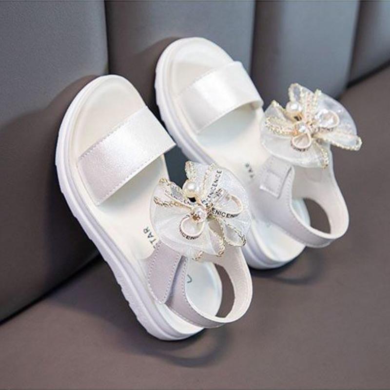 Girls Sandals Summer Bowknot Open Toe Breathable Princess Shoes Korean Children's Soft Bottom Non-slip