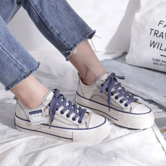 Women's Thick-soled Low-top Canvas Shoes Harajuku Style Students' Height-increasing Shoes Girls' Casual Shoes Biscuit Shoes