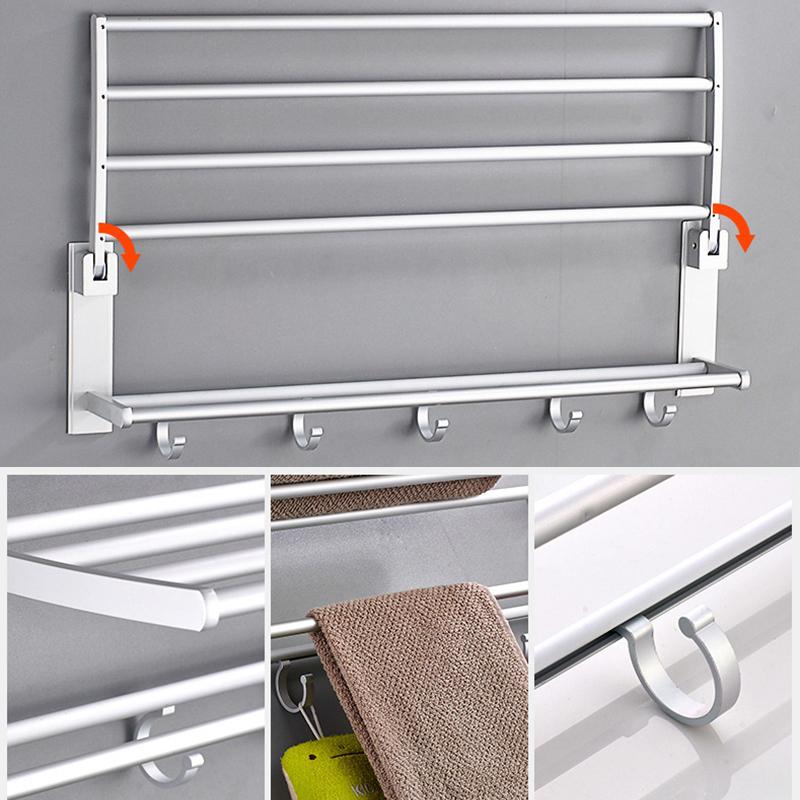 Double-layer Bathroom Towel Rack Wall-mounted Bar Rack Shelf with Hooks Bathroom Railings Do Not Need To Be Punched