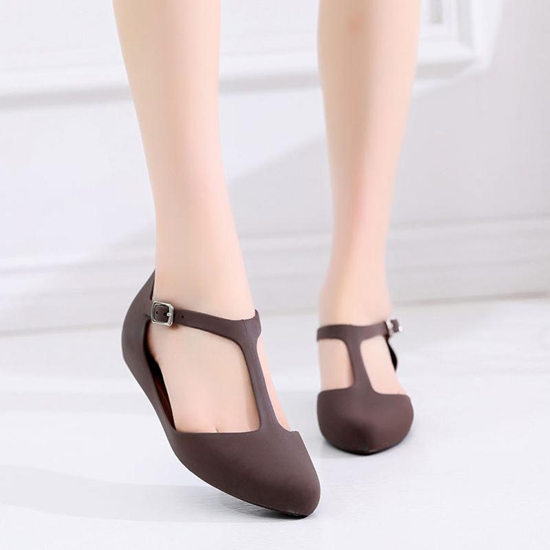 Women's Plastic Flat-bottomed Pointed Toe Closed Toe Fashion Shallow Mouth Frosted Summer and Autumn Soft Sandals Single Shoes