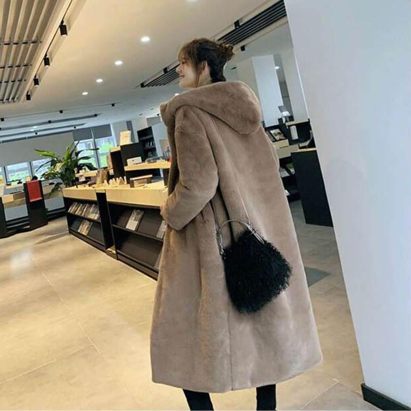 Furry Coat Plus Size Autumn and Winter Women's Thickened Long Hooded Loose Faux Fur Coat