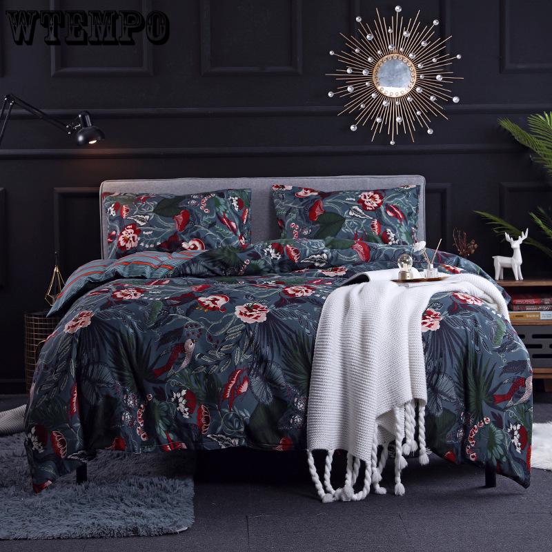 Quality Bedding Set Modern European Style Bed Linen Pillowcase and Plant Pattern Duvet Cover