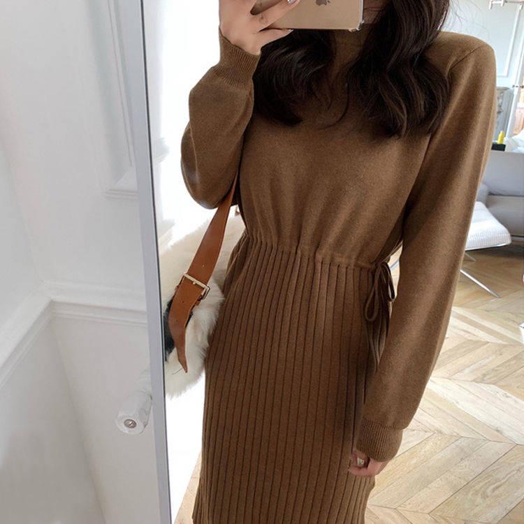 Long sweater women's autumn and winter new thickening bottoming skirt loose waist slimming skirt