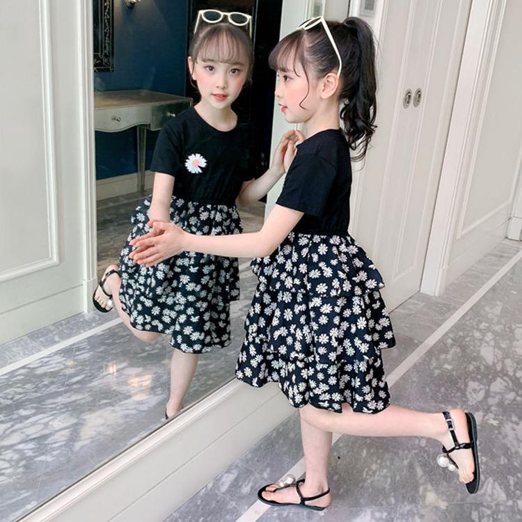 Children Dress Spring Summer O-neck Kids Clothing  Baby Girls Clothing Printing Short Sleeve Dress Girl