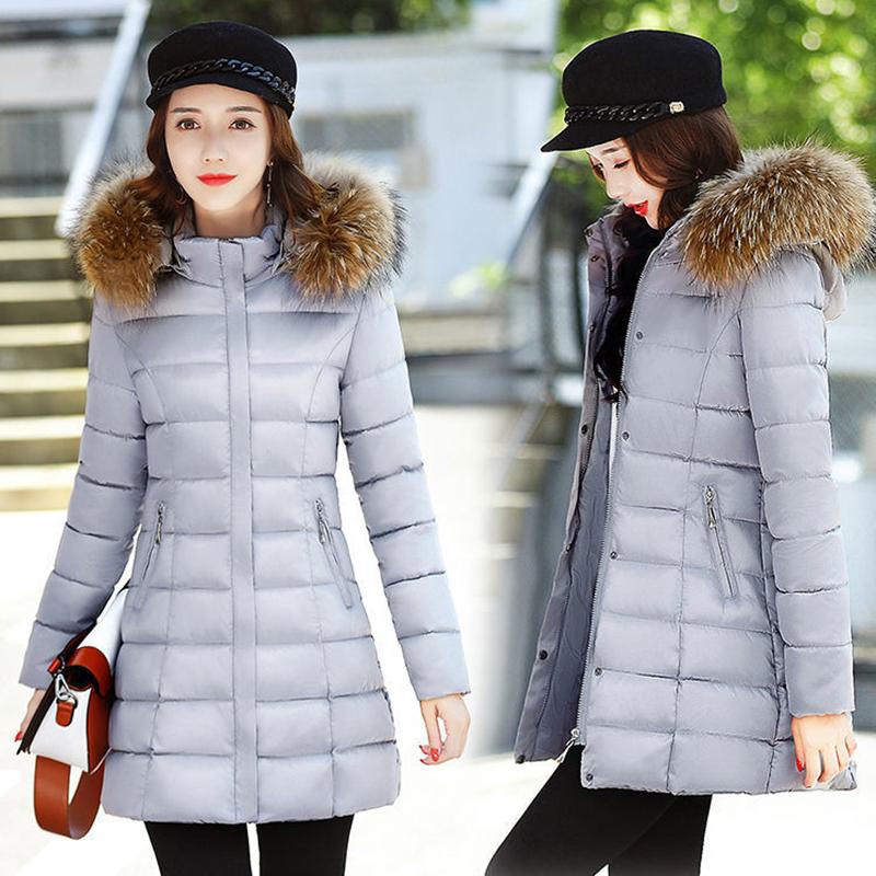 Women's Mid-length Down Jacket Winter Korean Loose Cotton Clothes Casual Hooded Padded Jacket Quilted Jacket