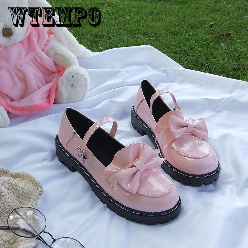 Sweet Lolita Princess Shoes Cute Bow Round Head Black Waterproof Platform College Women Shoes