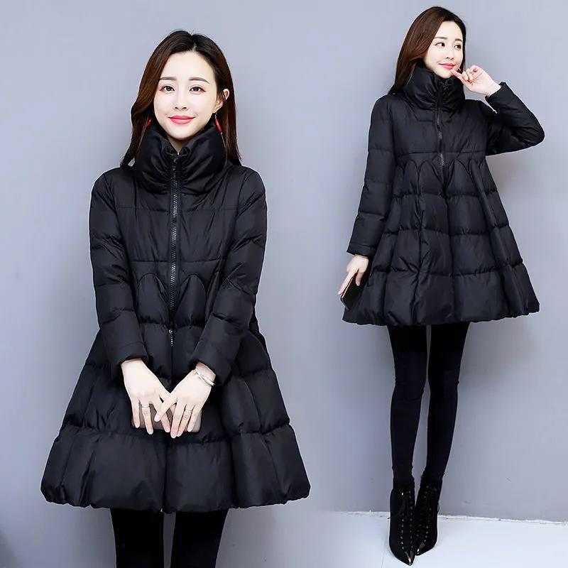 Large Size Cotton-padded Jacket Women's Cloak Cotton-padded Jacket A-line Temperament Korean Version of The Wild Thick Padded Jacket Mid-length