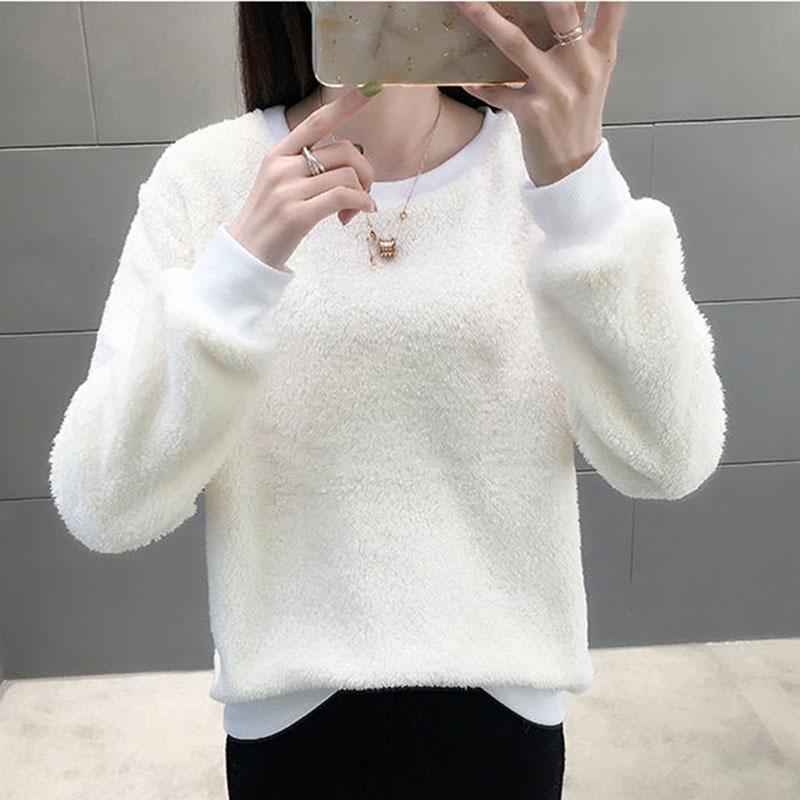 Autumn and Winter Loose Sweater Round Neck Pullover Blouse Long Sleeve Solid Color Women's Jacket