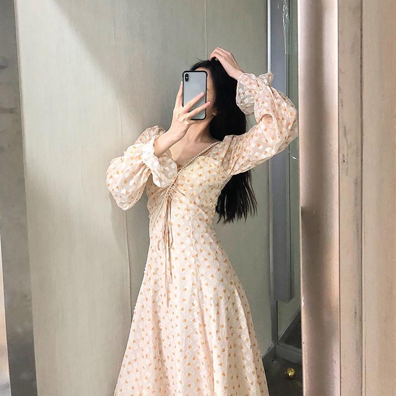 Women's Summer Retro French Elegant Light Ripe Super Fairy Design Sweet Long Sleeve Dress