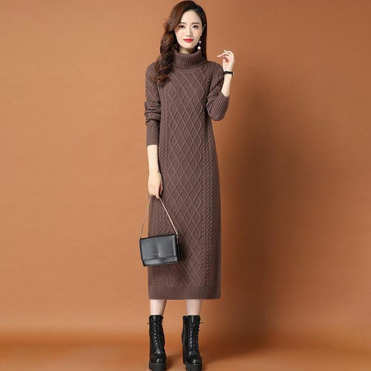 Long Outer Wear Sweater Skirt Over The Knee Autumn High-necked Pullover Rests Slimming with Coat Knitted Dress Women