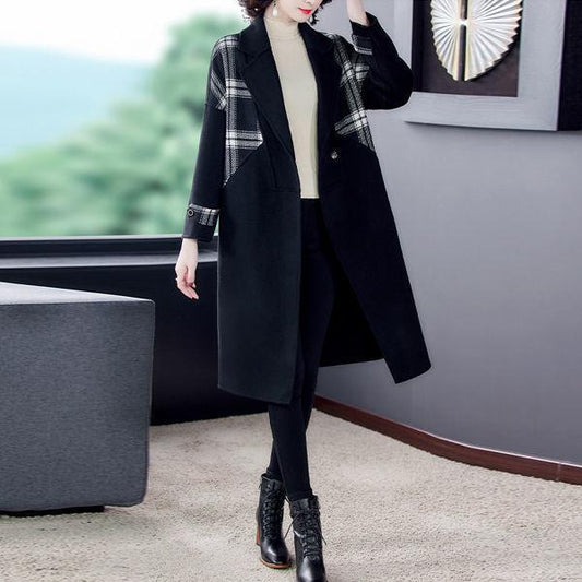 Woolen Coat Women's Mid-length Korean Style Loose Autumn and Winter Over-the-knee Plus Size Woolen Coat Was Thinner and Reduced Age