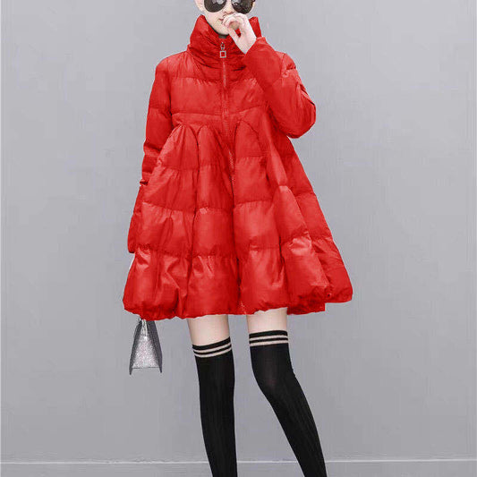 Cute Cape-style Down Padded Jacket, Female Flared Padded Jacket, Belly-covering Padded Jacket