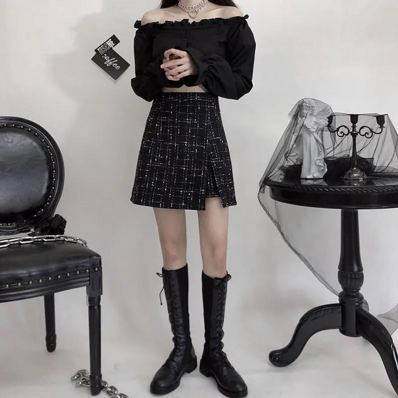 Half-length Skirt Autumn and Winter Women's High-waist Woolen Short Skirt Covering The Crotch A-line Skirt Was Thin Irregular Skirtl Fragrant Skirt