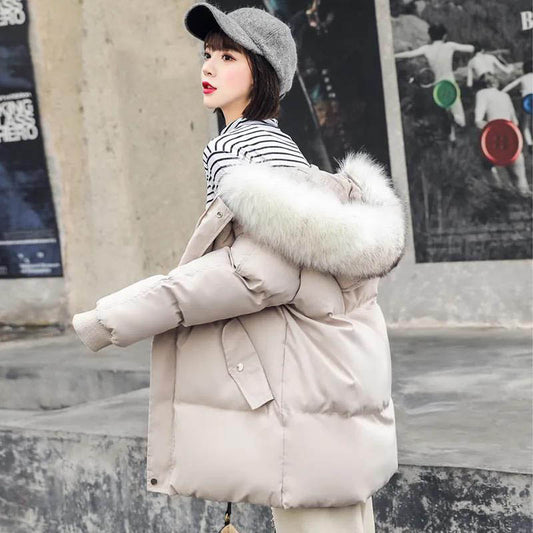 Winter Clothes Loose Down Coat Women Big Fur Collar Thick Bread Coat Student Padded Coat Jacket Women