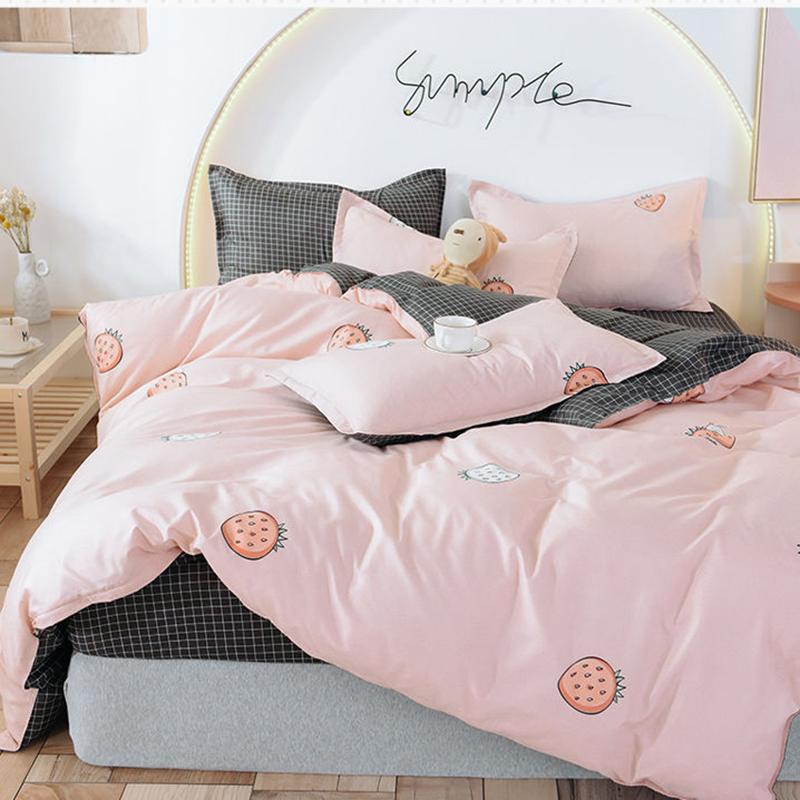 Bedding Set Leaf Printed Bed Linen Sheet Plaid Duvet Cover Single Double Queen King Quilt Covers Sets Bedclothes