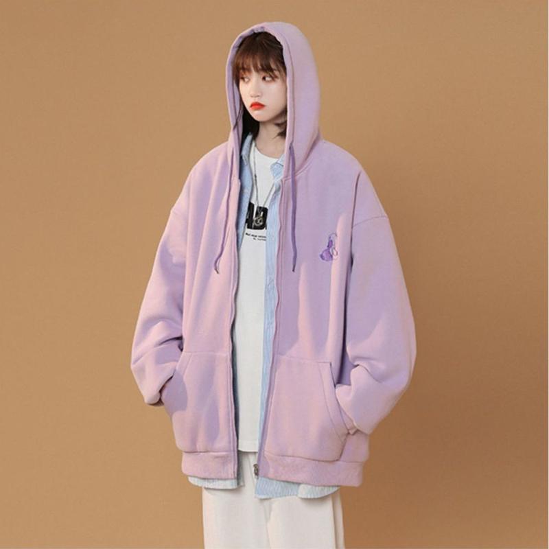 Loose Hooded Jacket Women's Salt Style All-match Lazy Wind Sweater Cardigan Spring and Autumn Loose Baseball Uniform Warm Jacket