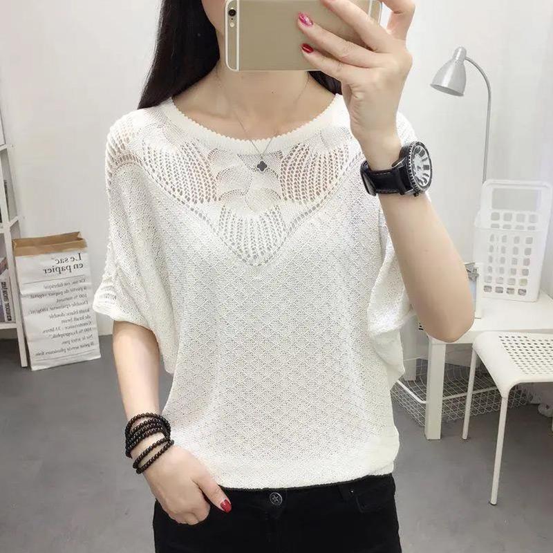 Short Sleeve T-Shirt Ladies Top Summer Women's Trend Design Doll Sleeve Ice Silk Knit Sweater